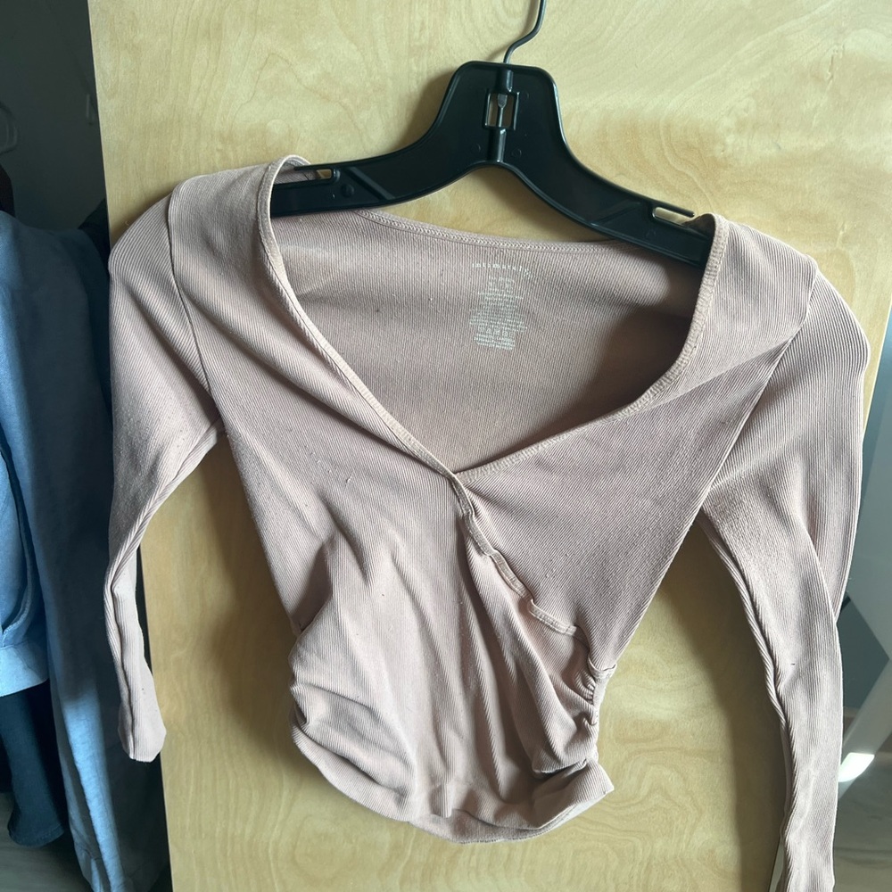 Free people tan v neck long sleeve